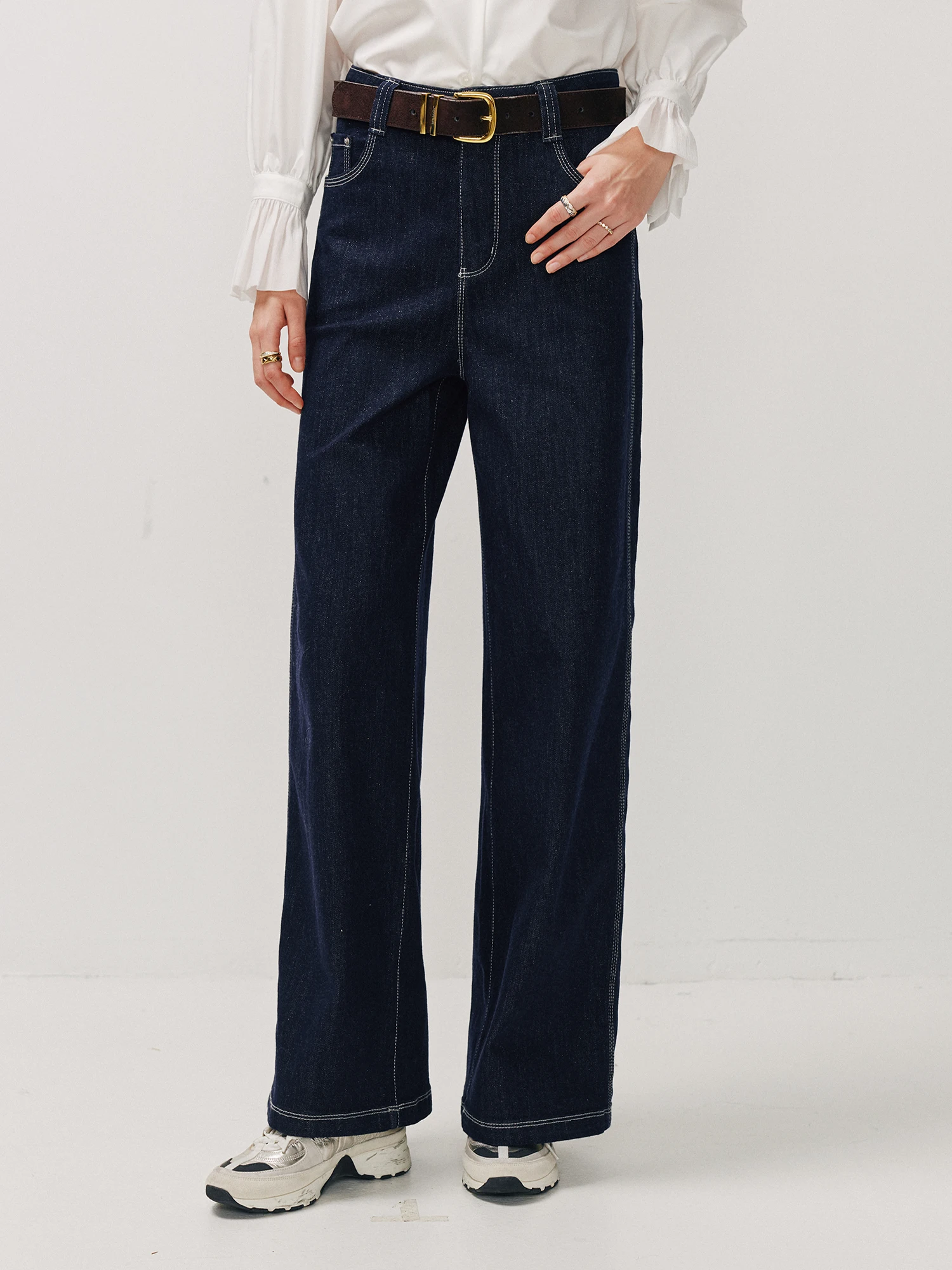 Classic High Waist Straight Leg Casual Jeans Women's Clothing Cotton Fabric Seline Spin Twill Denim Pants Comfortable Fit