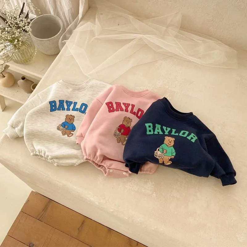 

2024 New Baby Long Sleeve Casual Romper Newborn Toddler Cute Bear Print Jumpsuit For Boy Girl Cotton Infant Clothes 0-24M