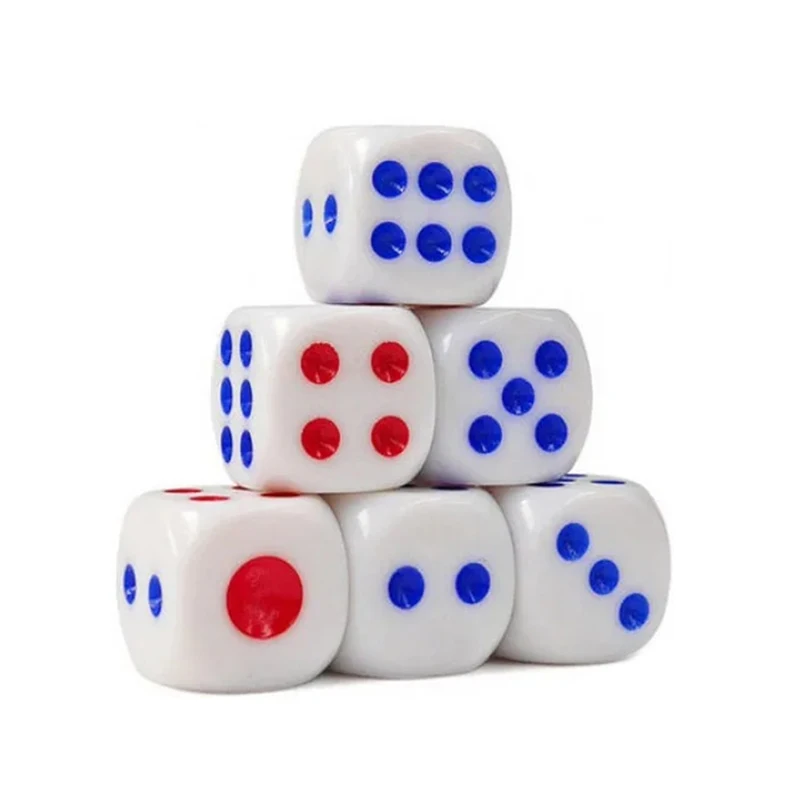 10~200PCS White D6 Dice with Red & Blue Dots – Precision 6-Sided Game Cubes for RPGs, Board Games, MTG, and Tabletop Gaming TMZ view 6