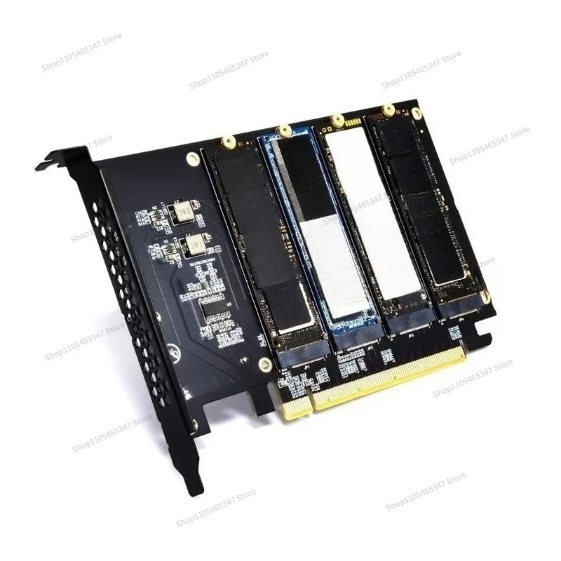 For  PCIE4.0 X16 To 4-bay NVME Adapter M.2 M Key Type SSD Array Card Without Hard Disk