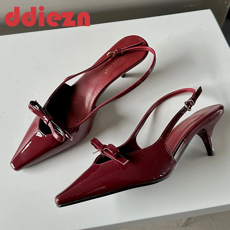 2024 buty do damskie buty na wysokim obcasie buty z węzłem motylkowym damskie pantofle z ostrym noskiem modne płytkie damskie buty na obcasie
