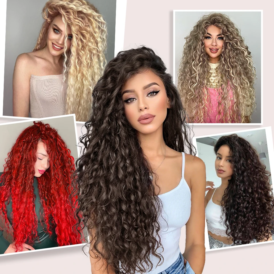 أسود جيسيكا تجعيد الشعر عميق متموج تويست الكروشيه الشعر كروشيه اصطناعي الضفائر ارتفاع درجة الحرارة الألياف تجديل وصلات شعر #3