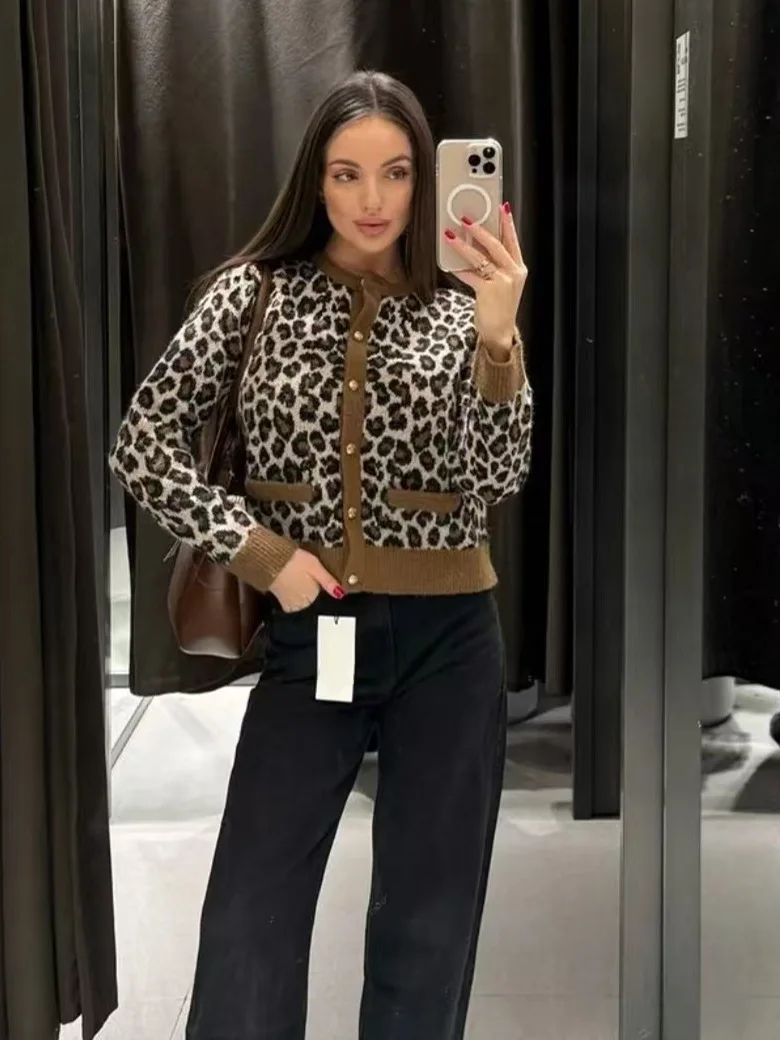 

Вязаный открытый кардиган с принтом бенгальского тигра, повседневный свитер, модный животный узор, стильное зимнее женское пальто для отдыха