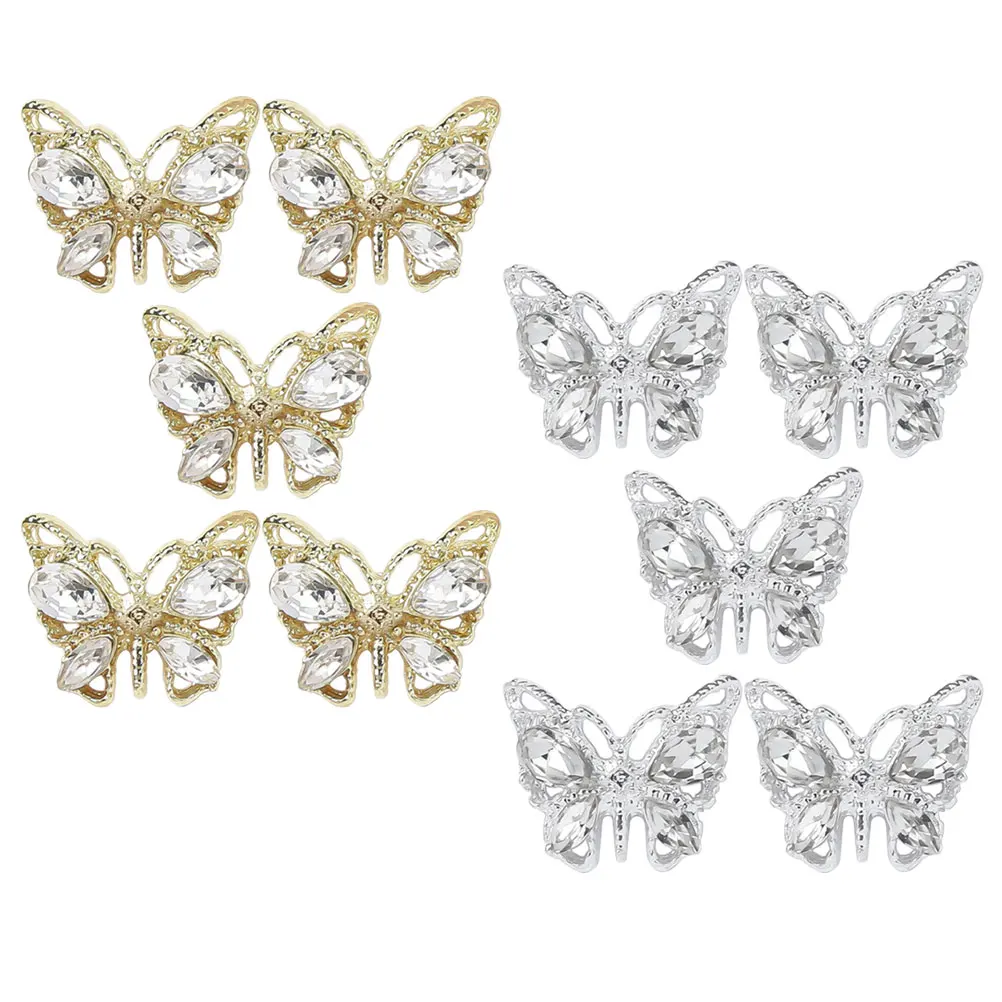 

10Pcs Butterfly Nail Charms 3D Nail Rhinestones Gemstone Inlaid Shining Alloy Charms for Acrylic Gel Nails Art Decoration