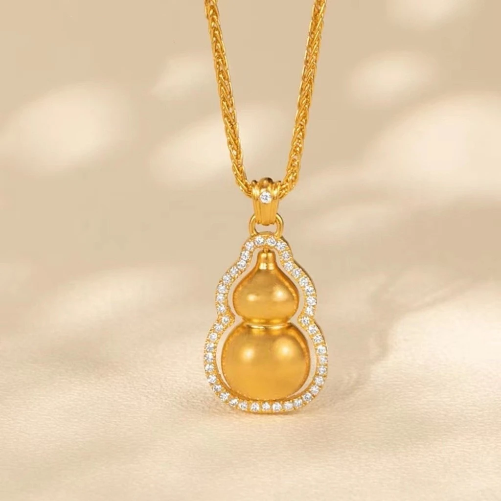 New fashion 24K real gold rotation gourd female light luxury pendant au9999 Fu Lu pendant necklace Chinese jewelry