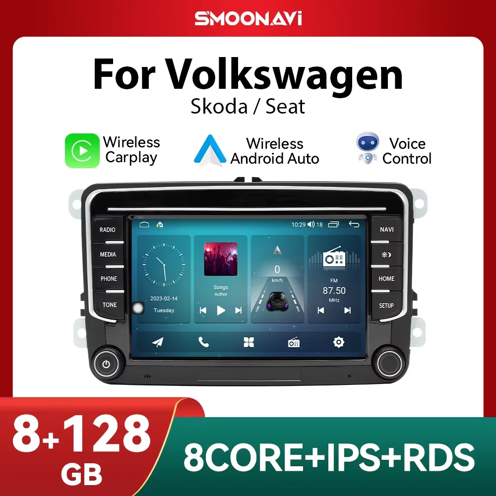 8GB 128GB Wireless Carplay Android12 Car Radio Player For VW/Volkswagen/Golf/Passat/b7/b6/Skoda/Seat/Octavia/Polo/Tiguan GPS DSP