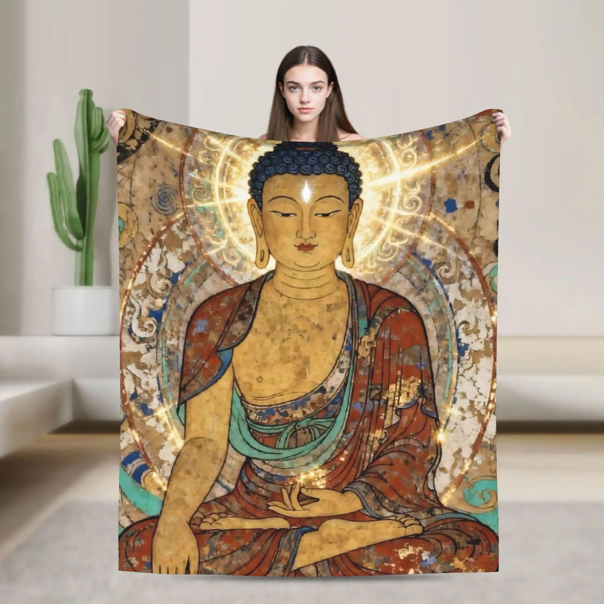 Buddha Lotus Zen Meditation Blanket Flannel 2000s Emo Gothic Lightweight Throw Blankets for Outdoor Travel Bedroom Quilt