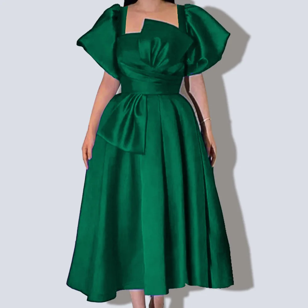 Saudi Arabia Women Evening Dresses With Big Bow lantern Sleeve Party Formal Occasion Square Collar Carpet Dress suknie ślubne