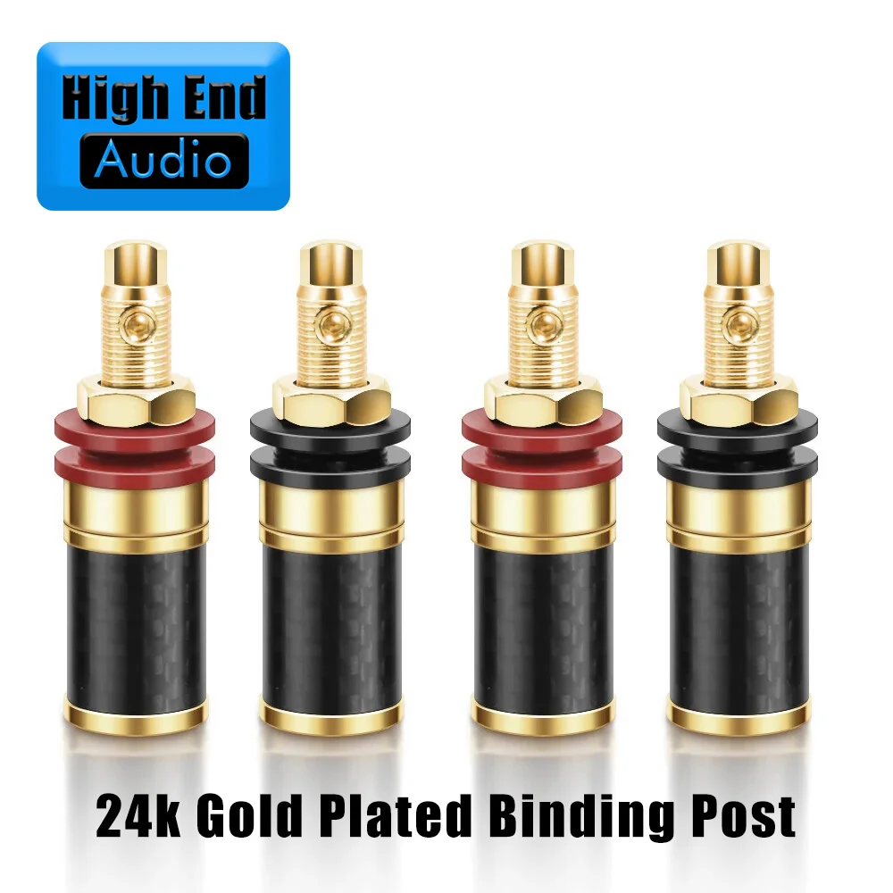 

Preffair 4PCS Hi-end Gold Plated Speaker Binding Posts Banana Jack Audio Adapter with CNC brass and Carbon Fiber Shell