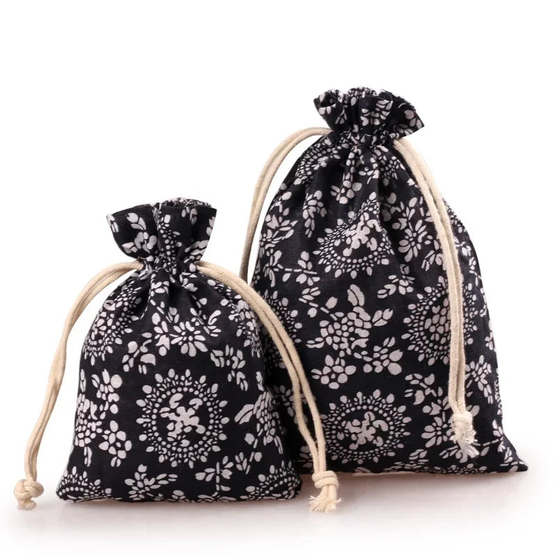 1pc Jute gift bag Jewelry Pouch Print Drawstring Gift Bag Cotton Sachet Candy Travel Ethnic Wedding Party Christmas Gift Bags