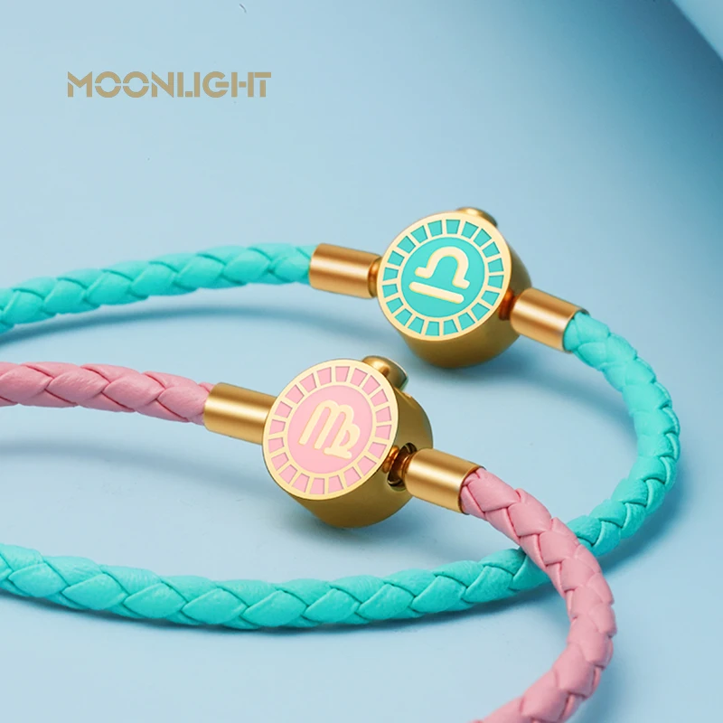 MOONLIGHT 12 Constellation Charm Bracelet Braided Leather Bracelet Leo Aries Gemini Taurus Libra Couple Accessories Jewelry Gift