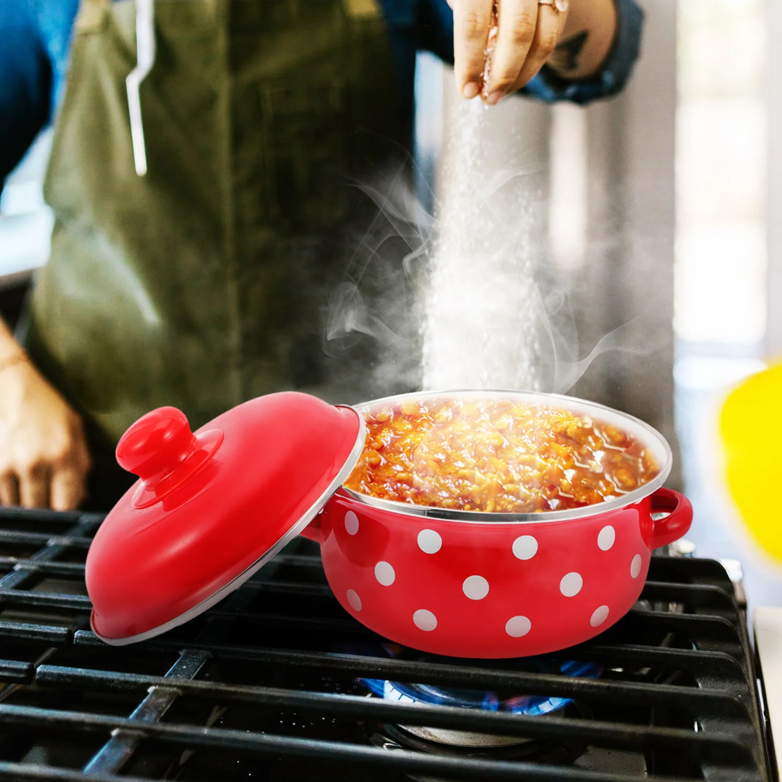 

Soup Pot Enamel Stock Cooking Cauldron Double Ear Cookware Ceramic Stew with Lid Sauce Large