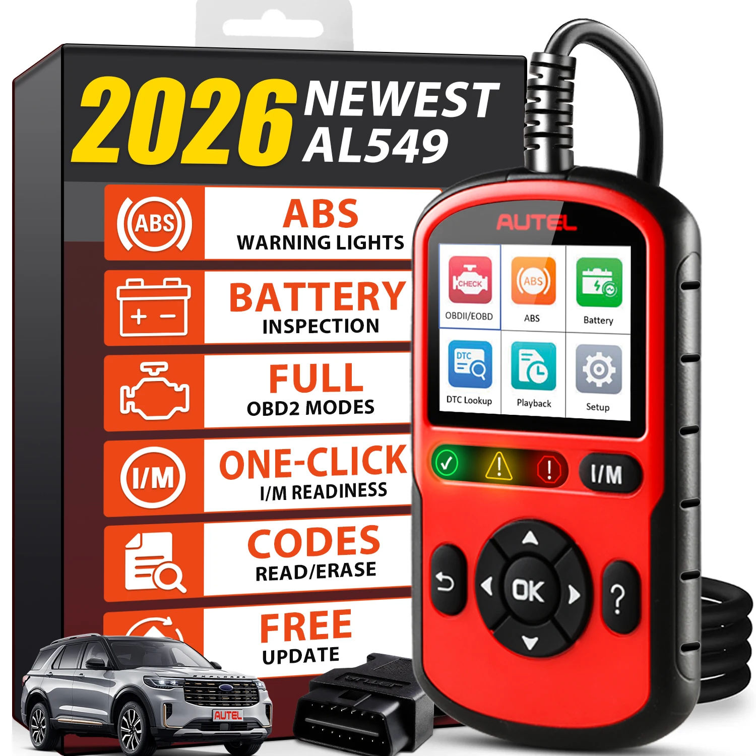 2026 Newest Autel OBD2 Scanner AL549 Plug & Play Car Check Engine Code Reader with ABS Car Battery Tester & Alternator Tester Upgrade Ver. AL519