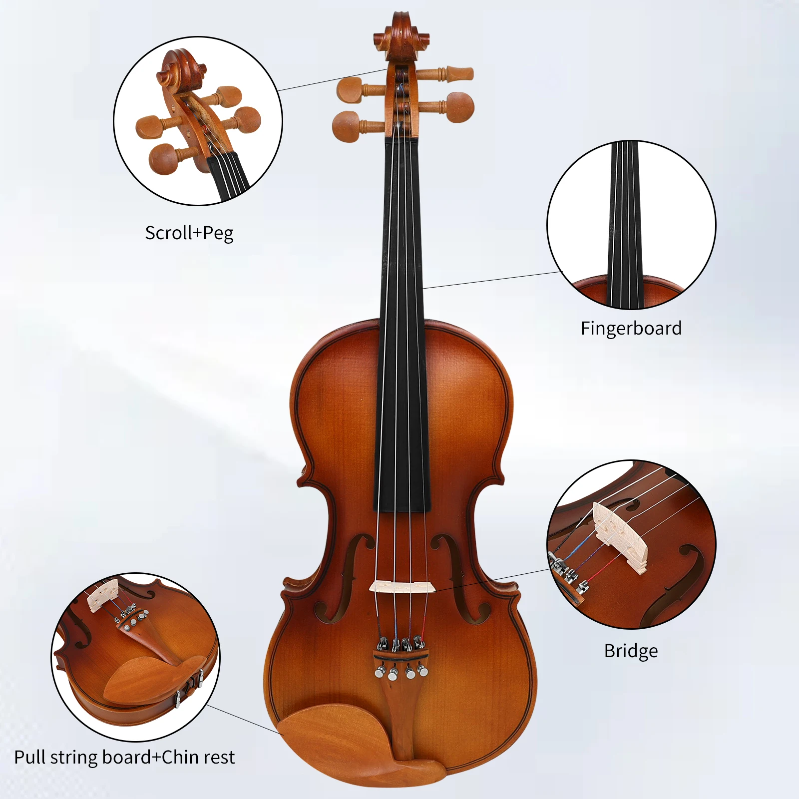 كمان للمبتدئين من Astonvilla AV-213 - كمان من خشب الزيزفون المصفح بنمط شريط النمر وتركيبات خشبية كمان بالحجم الكامل 4/4 كمان