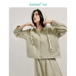 INMAN 2024 autumn winter Casual women's Hooded loose zipper coat long sleeve Outerwear tops