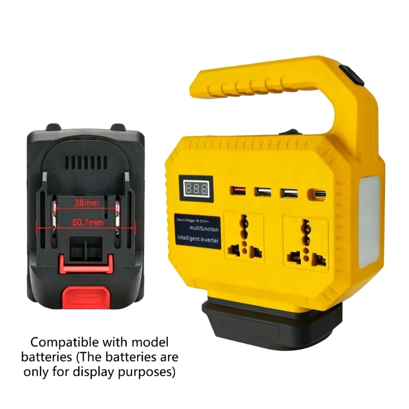 Battery Power Work Light With Two Wall Outlets and Side Lamp, Hand Carry Unit for Camping, Night Tasks and Everyday Device D2RD