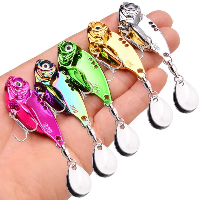 10PC 7G 10G 15G 20G Metal VIB With Rotating Sequin Spoon Spinner Jig Fishing Lure Tackle Pesca Lures Hook Wobbler Baits