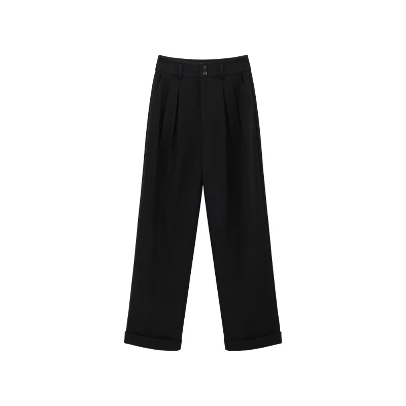 ハイウエストウール風パンツ レディース 厚手 暖かい ワイドレッグパンツ エレガント 冬用 ルーズフィット テーラードスラックス デイリーシックスタイル