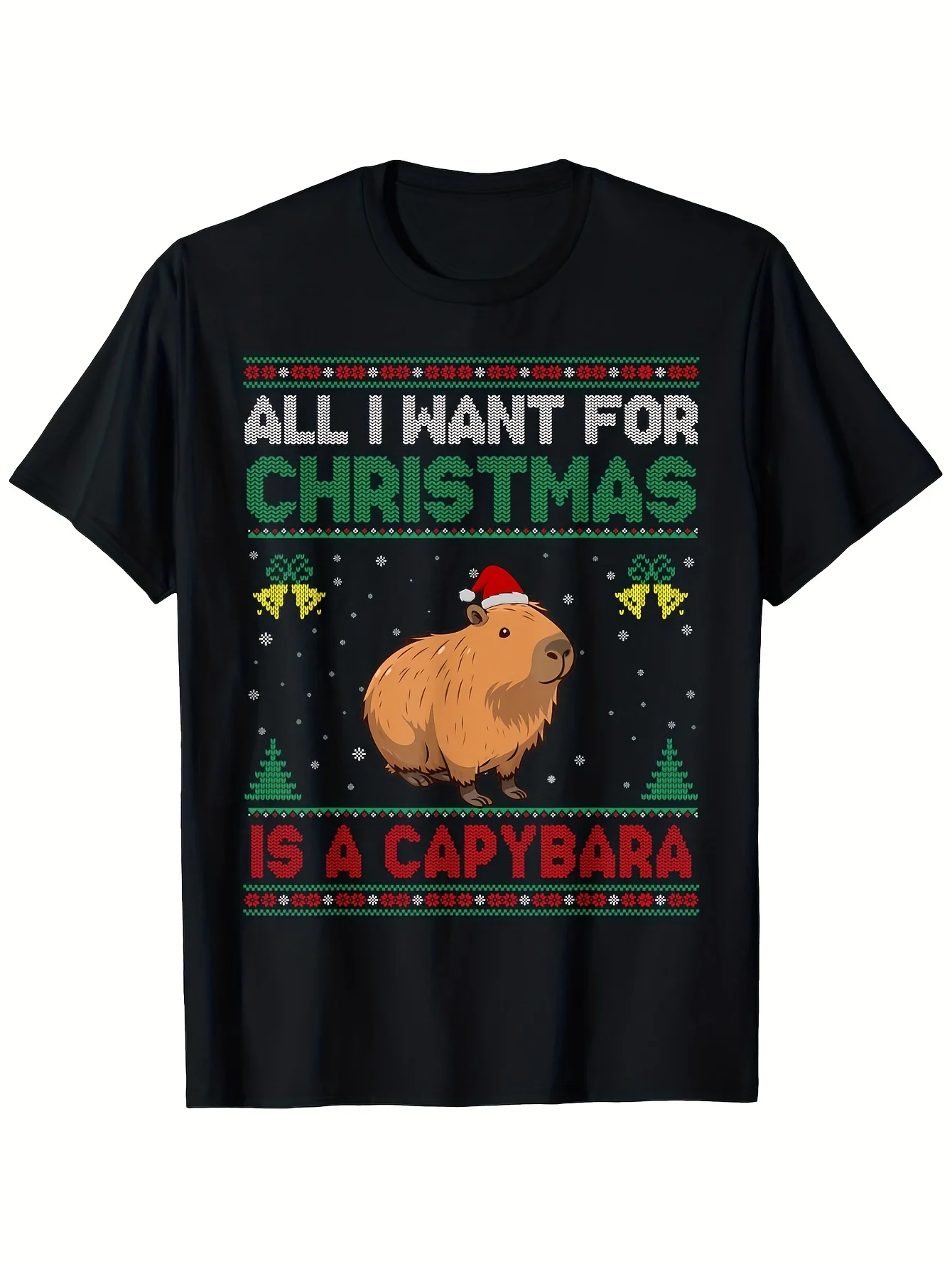All I Want for Christmas Is an Ugly American Beaver T-Shirt, Unisex Casual Round-Neck Outdoor Short-Sleeve T-Shirt, Slightly Stretchy, Gift, Unisex, Hot-Selling Item, Soft, Breathable, Lightweight - Round Neck, Regular Fit - Machine Washable, Comfortable Quality Round Neck Short-Sleeve Patterned Printed T-Shirt