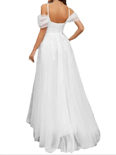 Imagen 2 del producto Vestido de novia sexy elegante fuera del hombro cuello en V plisado tren de barrido tul suave una línea Corse 2025 vestidos vestido de novia