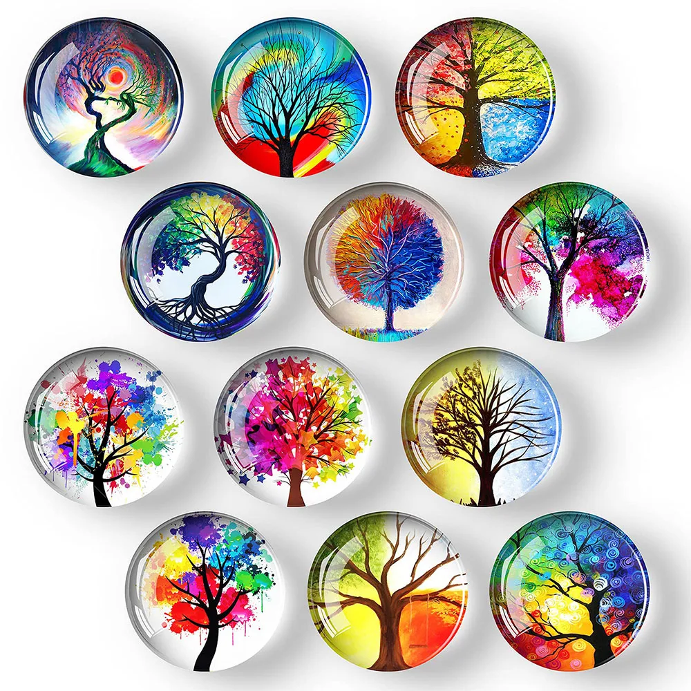 

Glass Strong Magnetic Refrigerator Magnet, Fridge Sticker, Round Life Tree, Decoration,Office,Cabinet,Dishwasher, 12Pcs