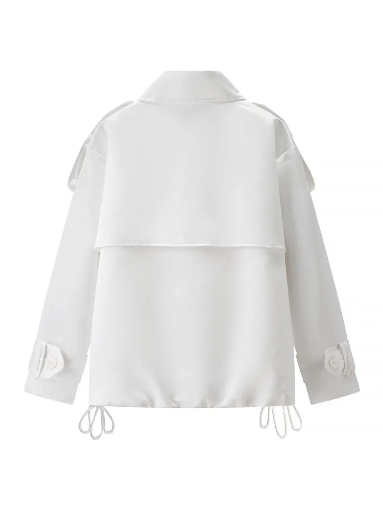 

HH женская модная универсальная однобортная куртка с воротником-стойкой на плечах и веревочным узлом, женская куртка 2025 года, элегантное повседневное пальто с карманами