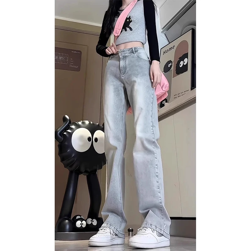 

ey Cement e Men's Summer American Retro Slim Straight Leg Jeans Trendy Haome Long Pants High Waist Zipper Closure