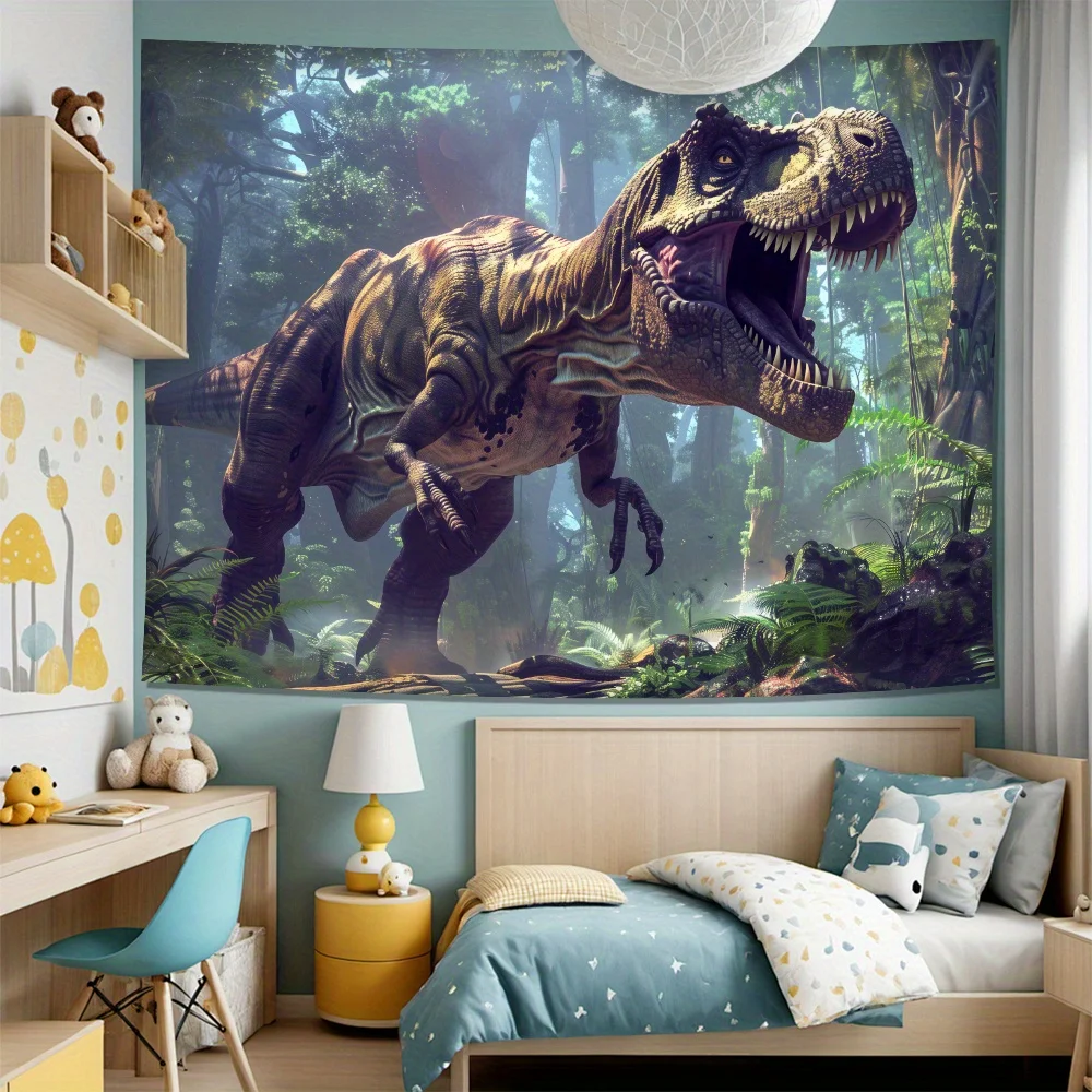 Realistic T-Rex Dinosaur Tapestry, Tyrannosaurus Rex in Jungle Wall Hanging, Dinosaur Room Decor suitable offices bars party