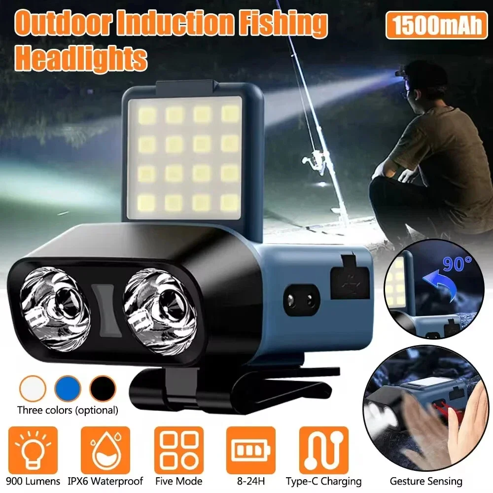 LED Clip on Cap Light 4 Modes USB Rechargeable Headlamp IR Motion Sensor Headlight Waterproof Head Torch with Built-in Battery