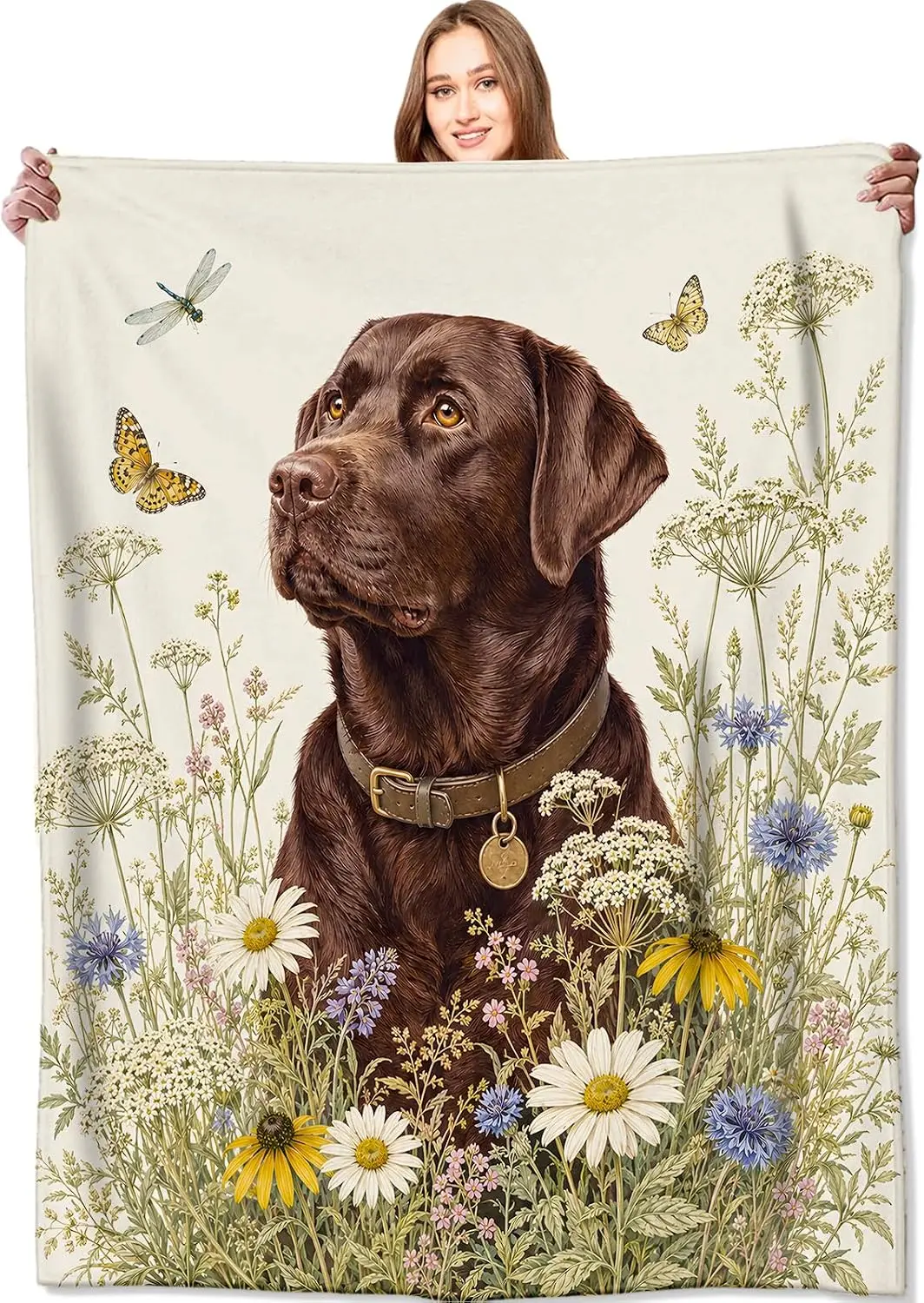 Labrador Blanket Daisy Meadow Soft Flannel Throw Botanical Decor Lightweight Blankets for Bedroom Sofa Reading Corner Gifts