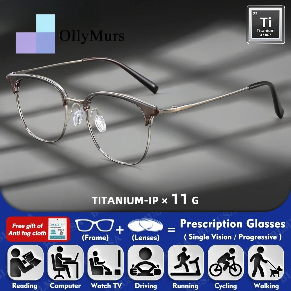 

Очки Ollymurs (M) Pure Frame для коррекции близорукости, компьютерные, по рецепту, мужские, ретро, прогрессивные, для чтения, титановые, оверсайз, квадратные