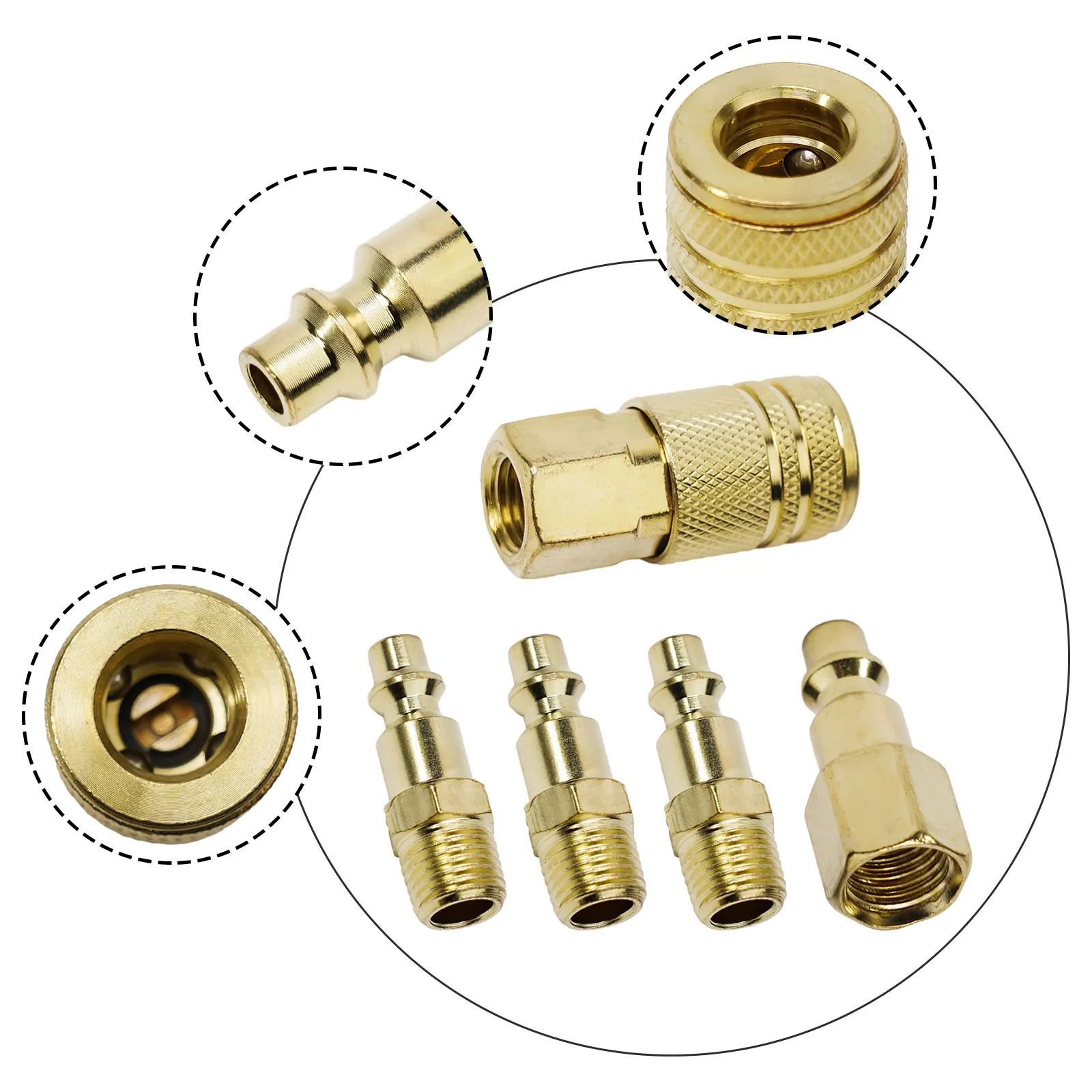 5 Pcs Quick Coupler Set Brass Air Hose Connectors 1/4 Inch NPT Compatible with For Compressor for Convenient Tool Change
