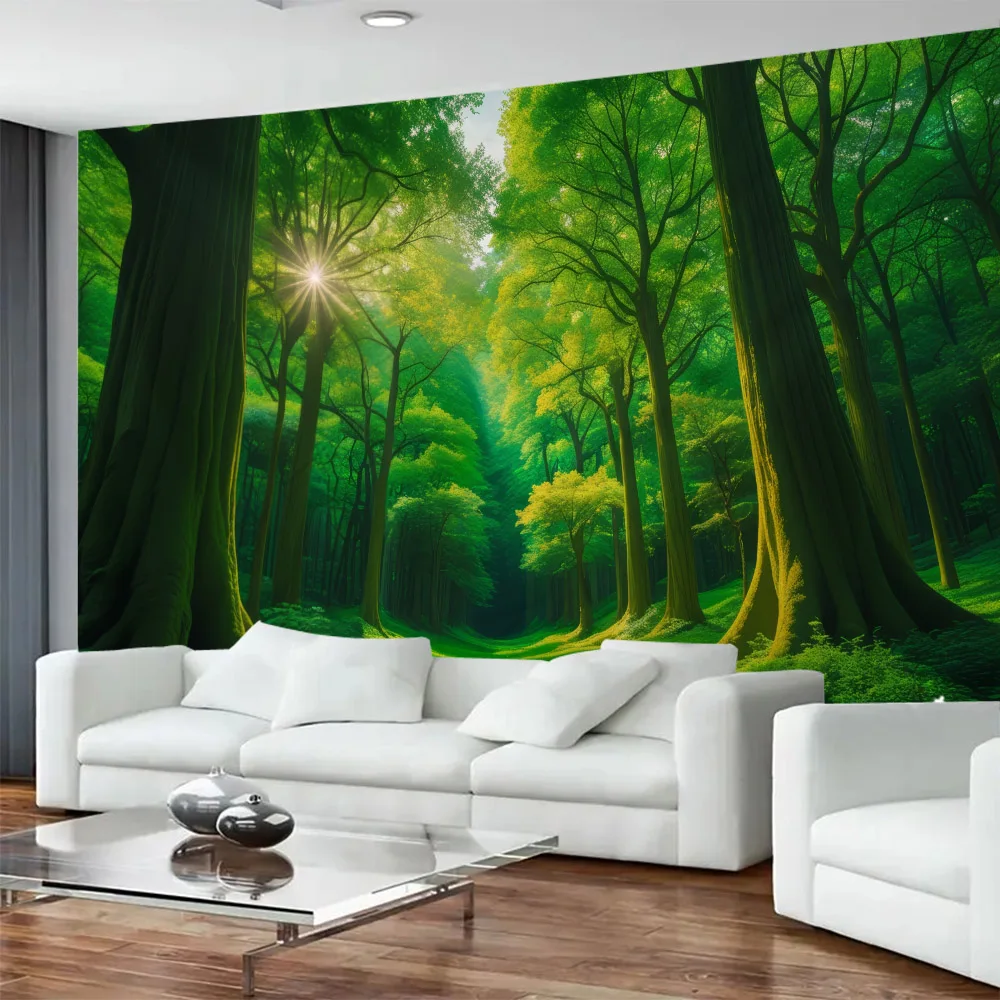Красивый тканевый гобелен "Зеленый лес" для декора дома, стен, пледов и пикника