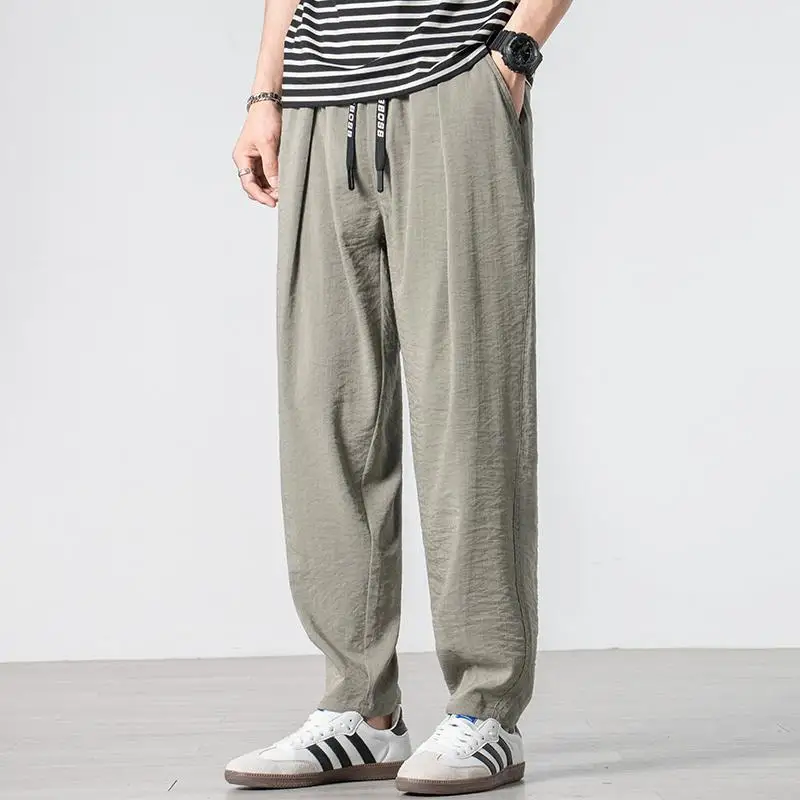 Summer Men's 2024 New Patchwork High Waited Elasticized Drawstring Pockets in Solid Color Comfortable and Versatile Casual Pants