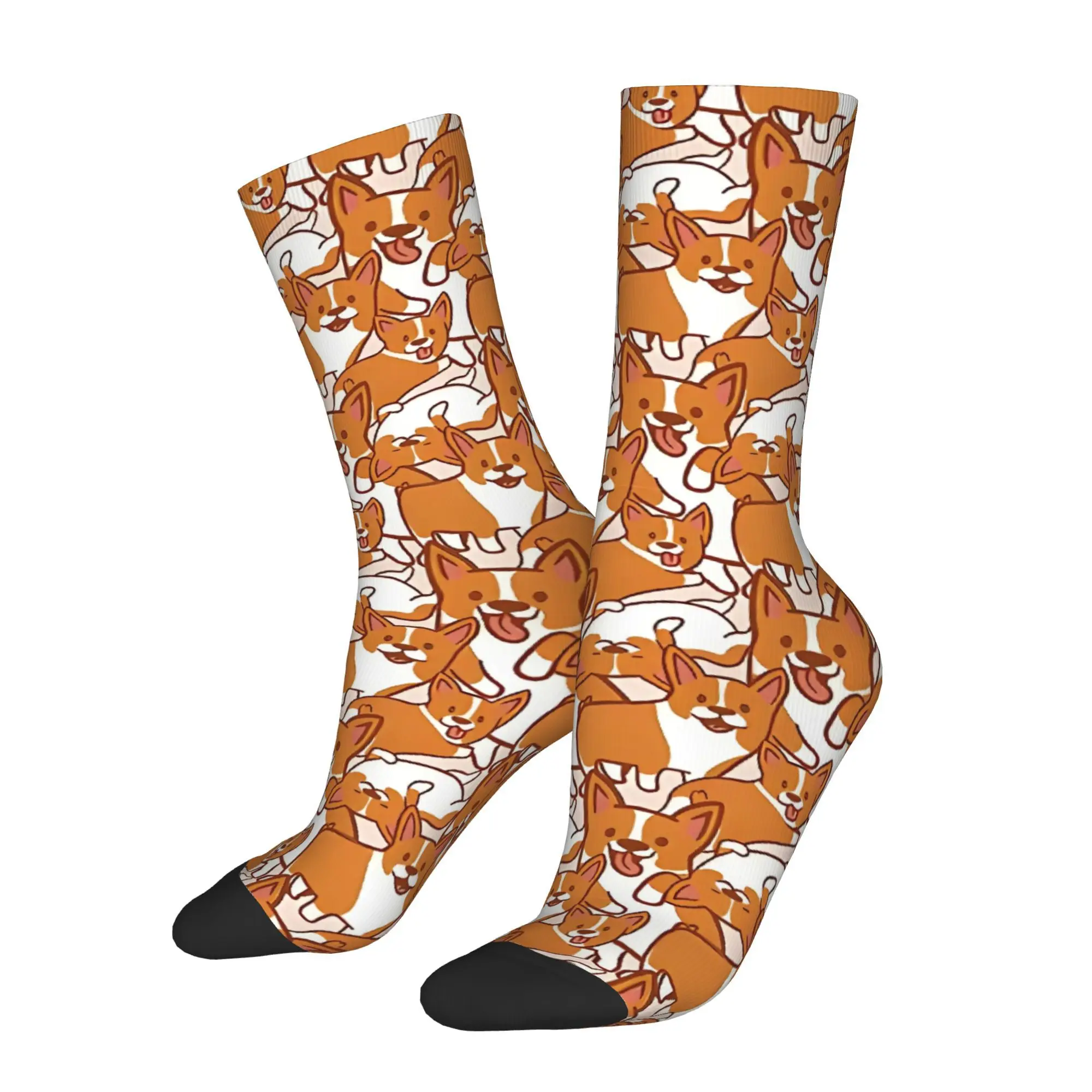 

Funny Happy Men's Socks Corgi Dog Pattern Vintage Harajuku Hip Hop Novelty Crew Sock Gift Pattern Printed