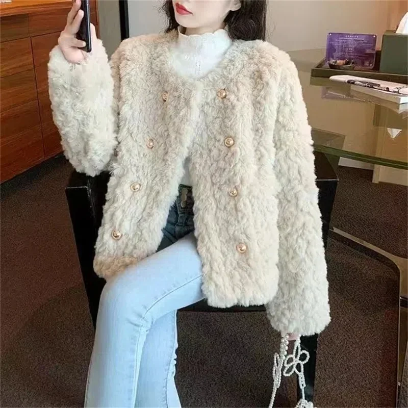 Frauen Kurze Kleine Xiangfeng Imitation Lamm Wolle Mantel 2022 Winter Neue Kleine Lose Verdickt Wolle Mantel Baumwolle Jacke Strickjacke