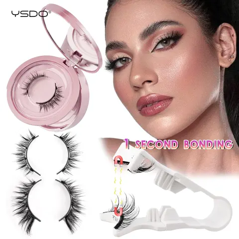 YSDO 마그네틱 인조 속눈썹, 자연스러운 긴 3D 밍크 속눈썹, 전문 접착제 없음, 마그네틱 가짜 속눈썹, 핀셋 세트, 박스당 2 쌍