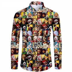 2024 New 3D Printing Circus Clown Hawaiian Fashion Comfortable Shirt Men's Funny Long Sleeve Spring and Autumn Top Casual