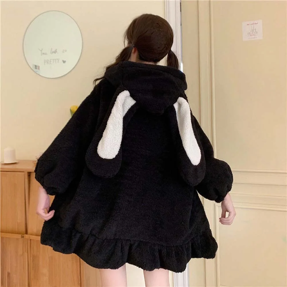 ตุ๊กตากระต่ายหูHoodies WARM Coatการ์ตูนชุดนอนLolita Hoodedเสื้อสเวตเตอร์ถักกระต่ายเสื้อผ้าเสื้อสําหรับสตรี