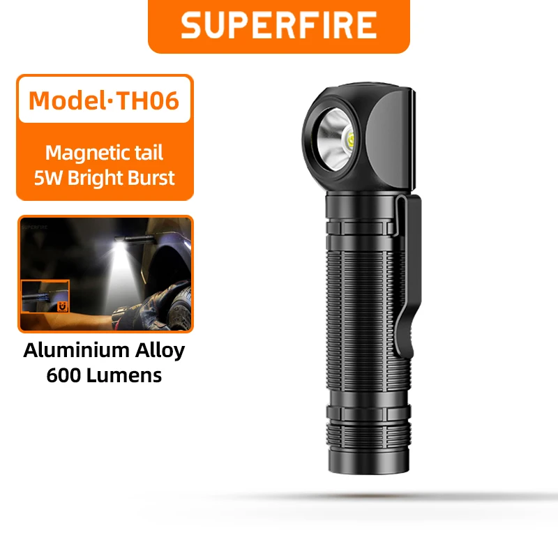 

SUPERFIRE TH06 LED Headlamp USB C Rechargeable Headlight 600LM Magnetic Tail Head Flashlight 18650 Work Camp Light Waterproof