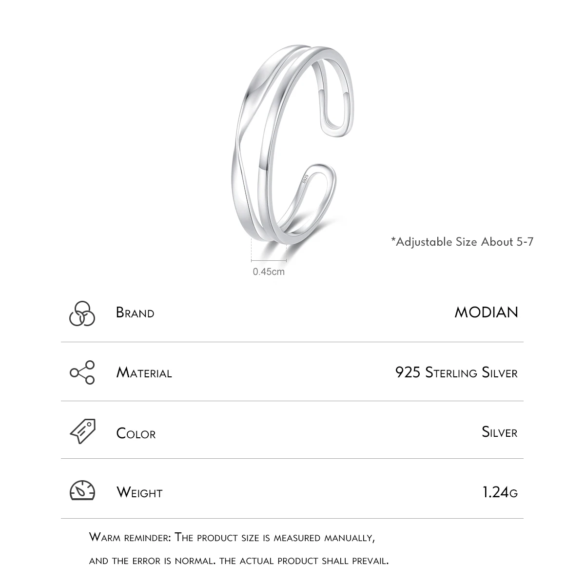 MODIAN minimalistyczny 925 Sterling Silver prosty skręcony regulowany pierścionek dwupokładowa linia pierścień otwierający dla kobiet imprezowa biżuteria