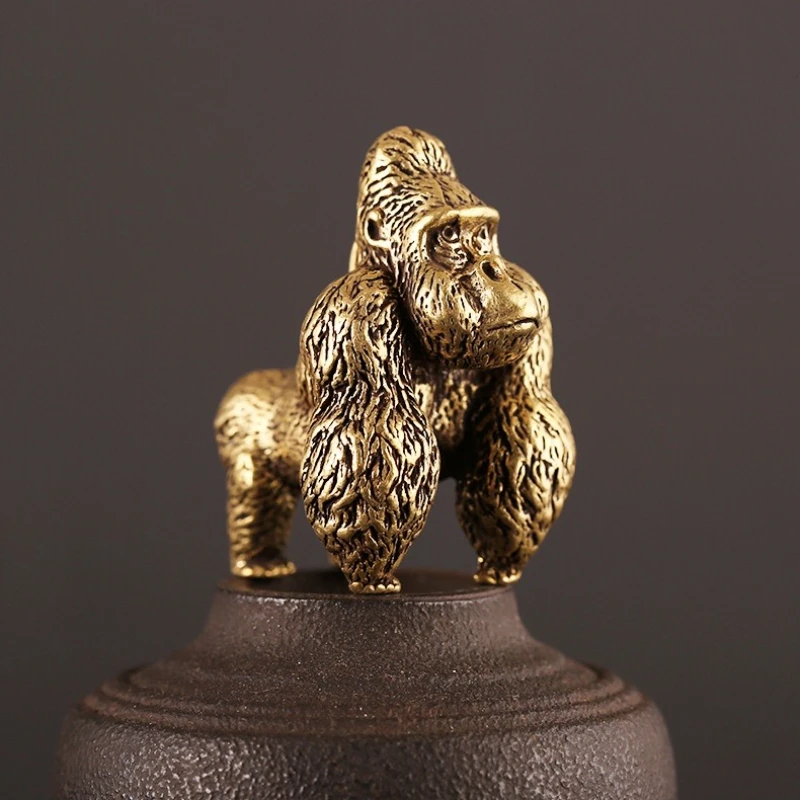 1Pc Bronze Gorilla Statue Miniature Office Desk Ornament Home Decor Gift Toy