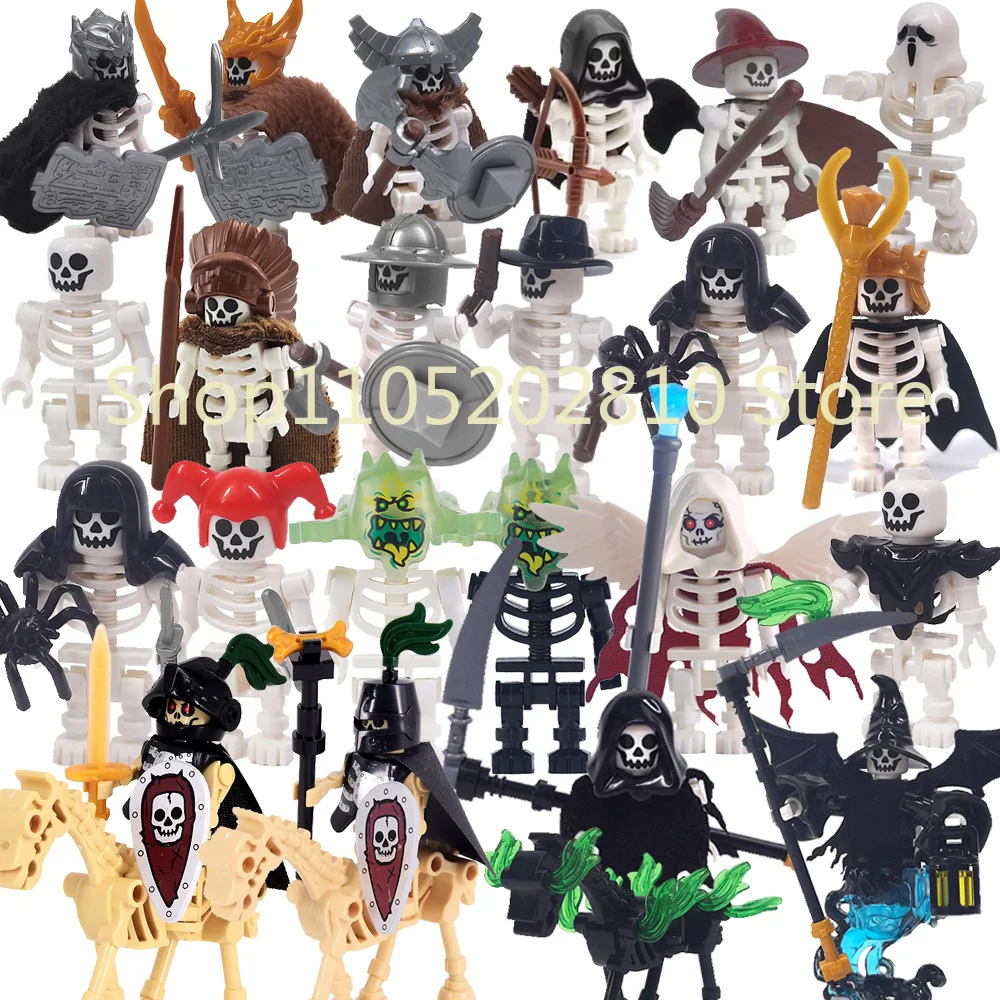 Halloween Skull MOC Figures Building Blocks Medieval Skeleton Knight Army DIY Integrated Mini Brick Colorful Decorative Toy Gift