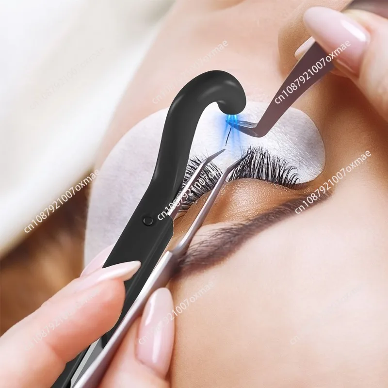 LED UV Light Eyelash Extension Tweezers, Professional Lash Glue Curing Tool