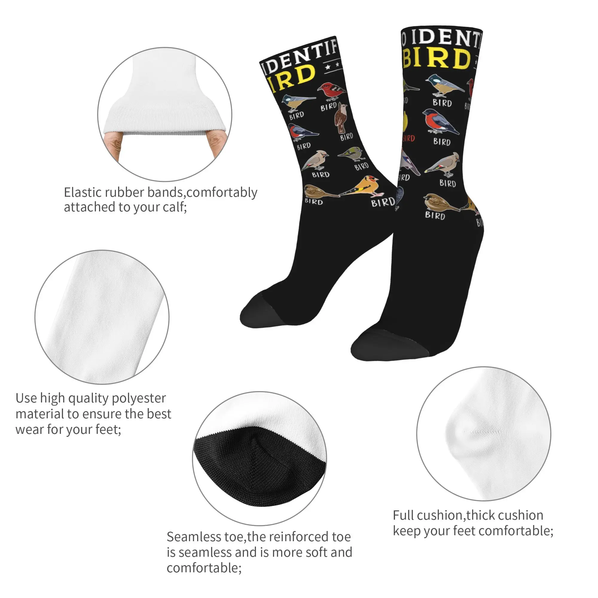 Funny How to Identify Birds Birding Bird Watcher Skateboard Socks  Polyester Middle Tube Socks for Women Men Non-slip