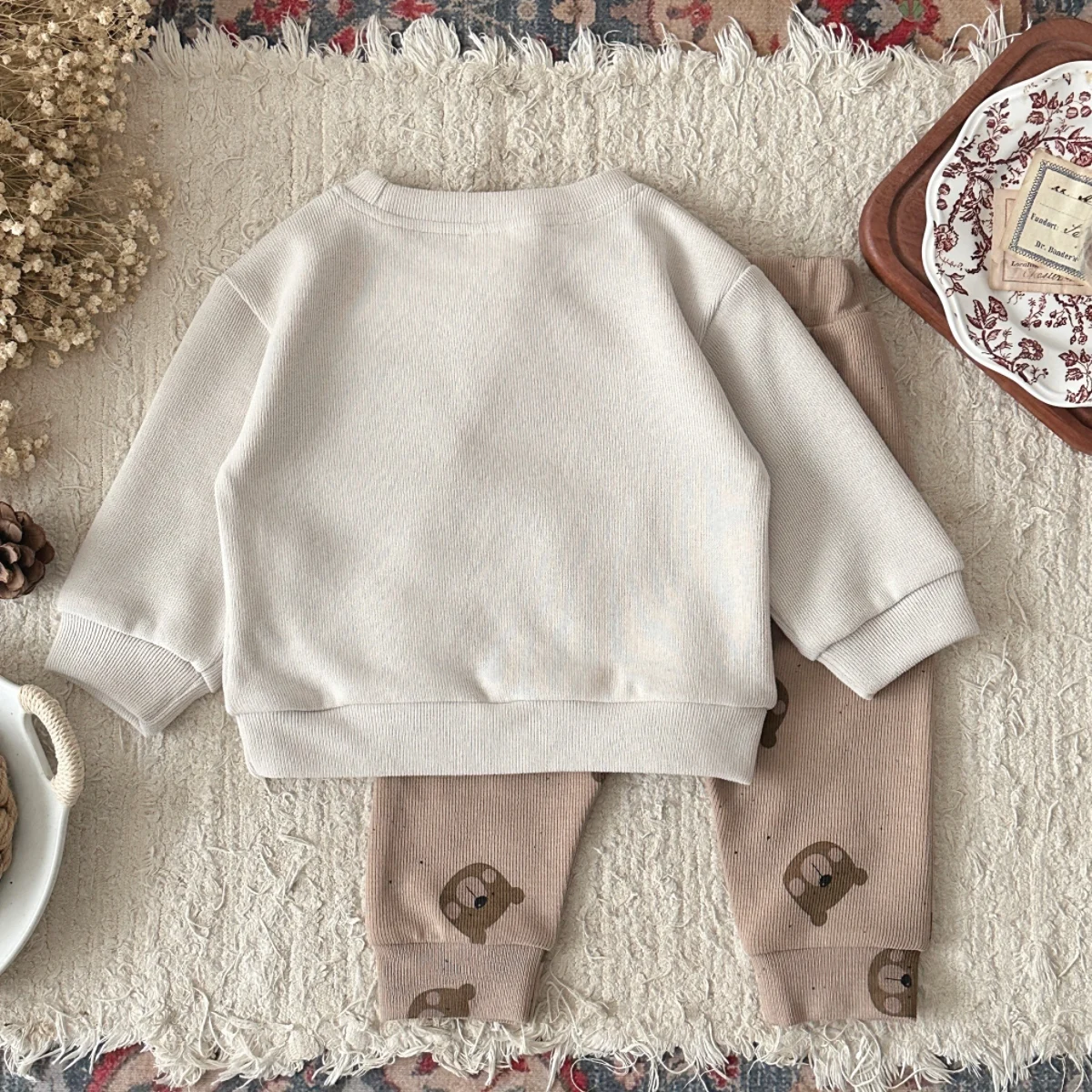 Newborn Baby Clothing Set Bear Print Sweatshirt Pants 2PCS Infant Toddler Soft Tracksuit For Spring Autumn Daily Wear