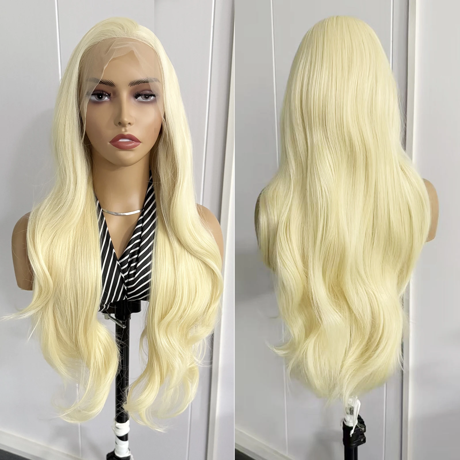 AIMEYA Blonde Wig 18-26Inch Synthetic Lace Frontal Wigs for Daily Use 13x4 Lace Front Cosplay Wigs 613 Long Silky Straight