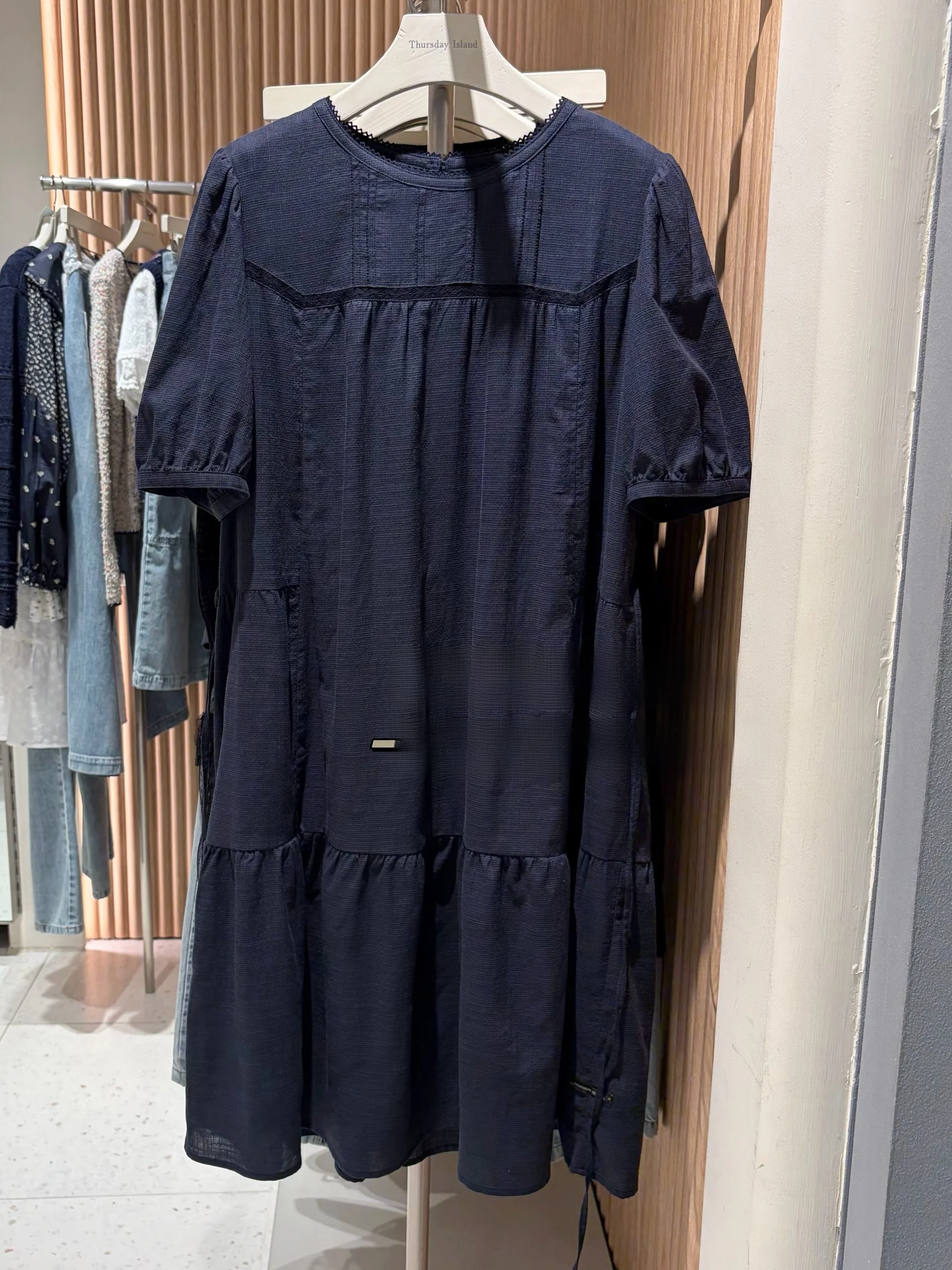 Island Home 2026 Summer New Korean Style Casual round Neck  Knot Dress Versatile Loose Fit High Waist A-Line Skirt