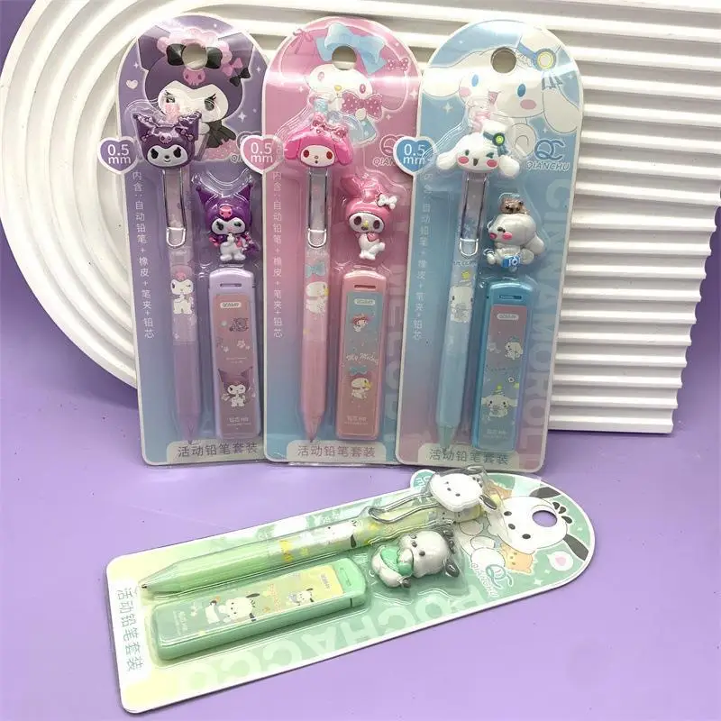 Imagem -03 - Sanrio Lápis Mecânico Kuromi Cinnamoroll Minha Melodia 0.5 Terno Preto Estudantes Material Escolar Conjunto de Papelaria Atacado 12 24 Peças