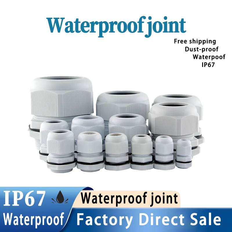 Waterproof Cable Gland Plastic Cable Entry IP67 PG7 For 3-6.5mm PG9 PG11 PG13.5 PG16 PG19/21 White/Black Nylon Plastic Connector